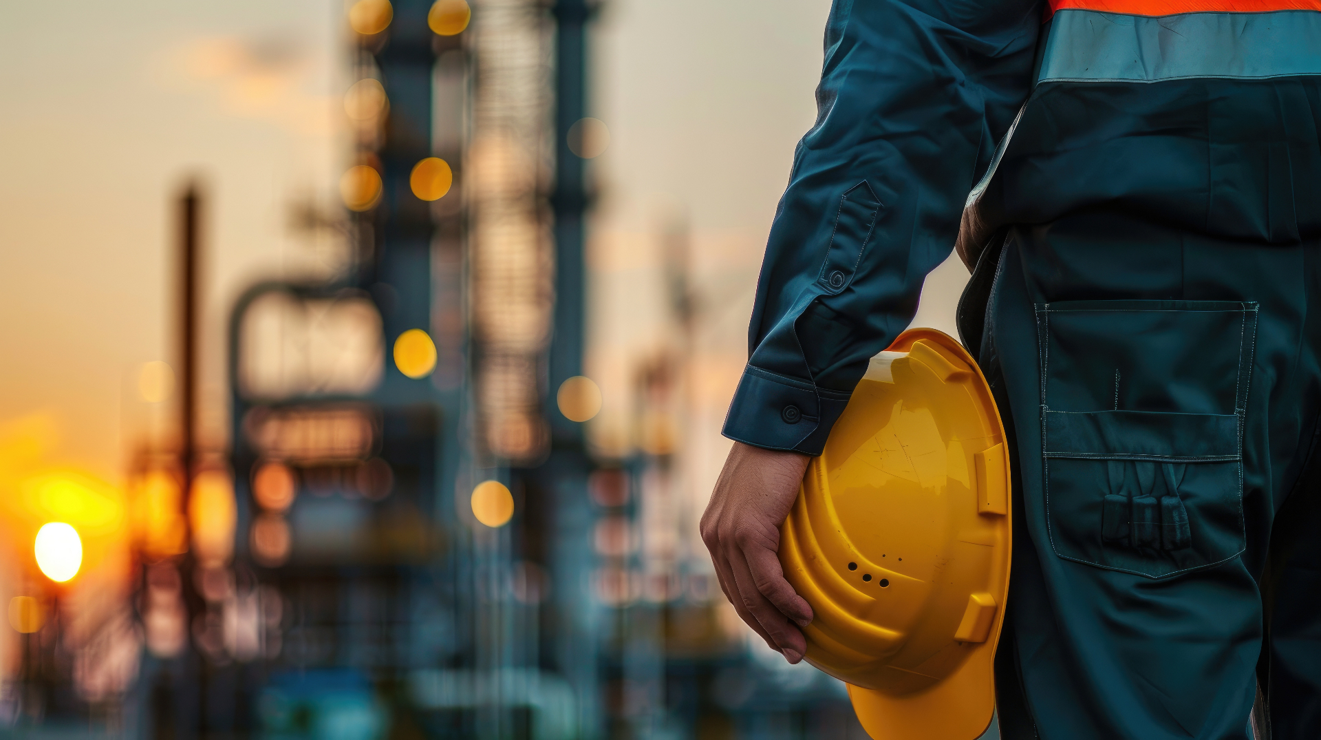 Industrial contractor reviewing field operations data at a job site